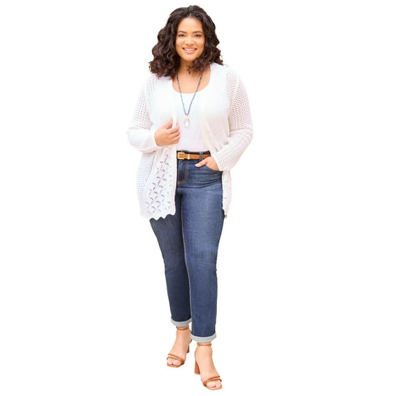 Catherines Women's Plus Size Mixed Stitch Pointelle Cardigan