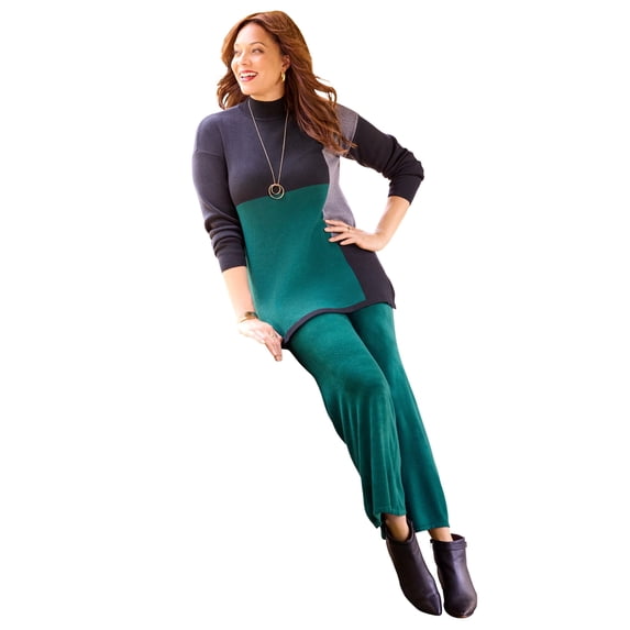 Catherines Women's Plus Size Mock Neck Colorblock Sweater