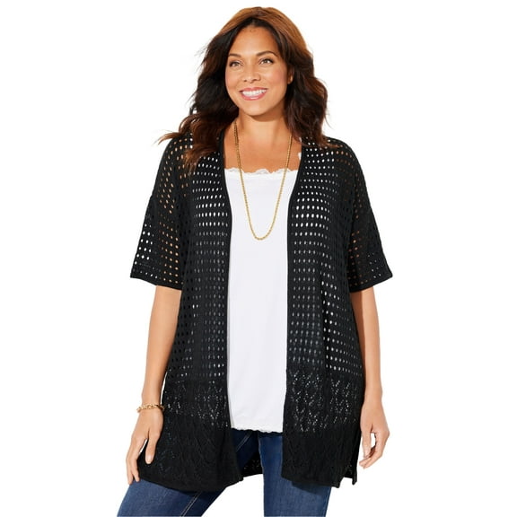 Catherines Women's Plus Size Open Crochet Short Sleeve Cardigan