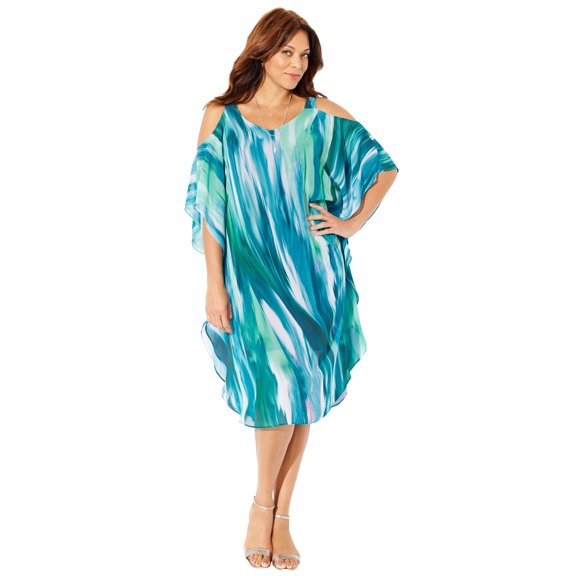 Catherines Women's Plus Size Open-Shoulder Chiffon Dress