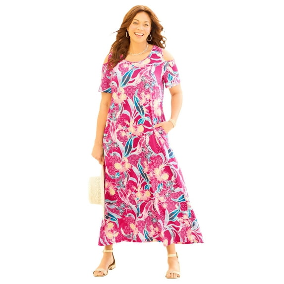Catherines Women's Plus Size Open-Shoulder Pocket Maxi Dress