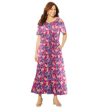 Catherines Women's Plus Size Open-Shoulder Pocket Maxi Dress