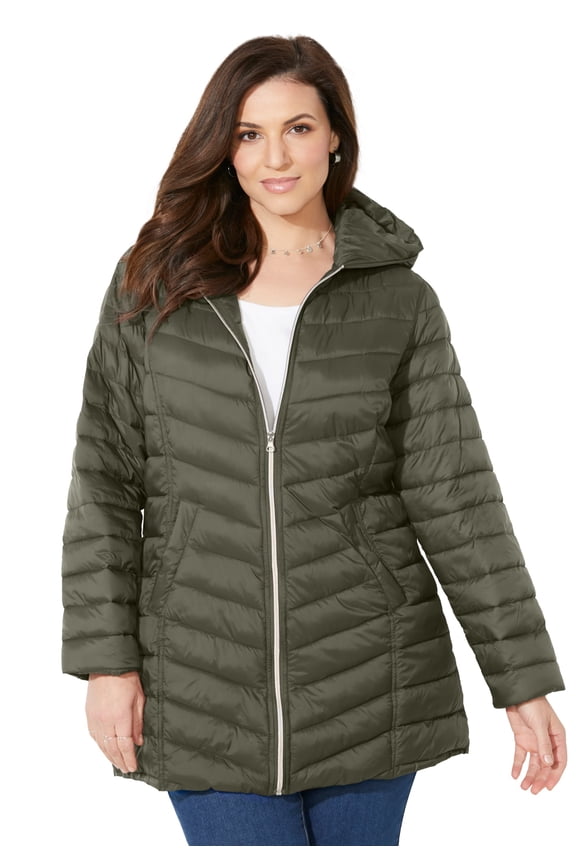 Women's Plus Size Packable Puffer Coat