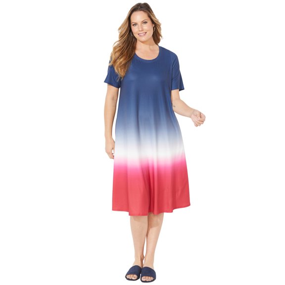Catherines Women's Plus Size Parade Dip-Dye A-Line Dress (With Pockets)