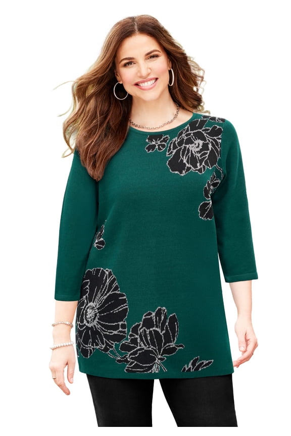 Women's Plus Size Jacquard Metallic Sweater