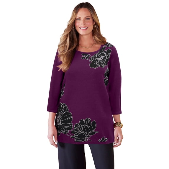 Catherines Women's Plus Size Jacquard Metallic Sweater