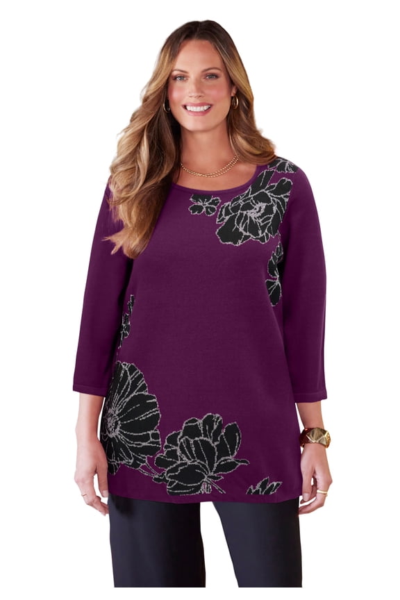 Women's Plus Size Jacquard Metallic Sweater