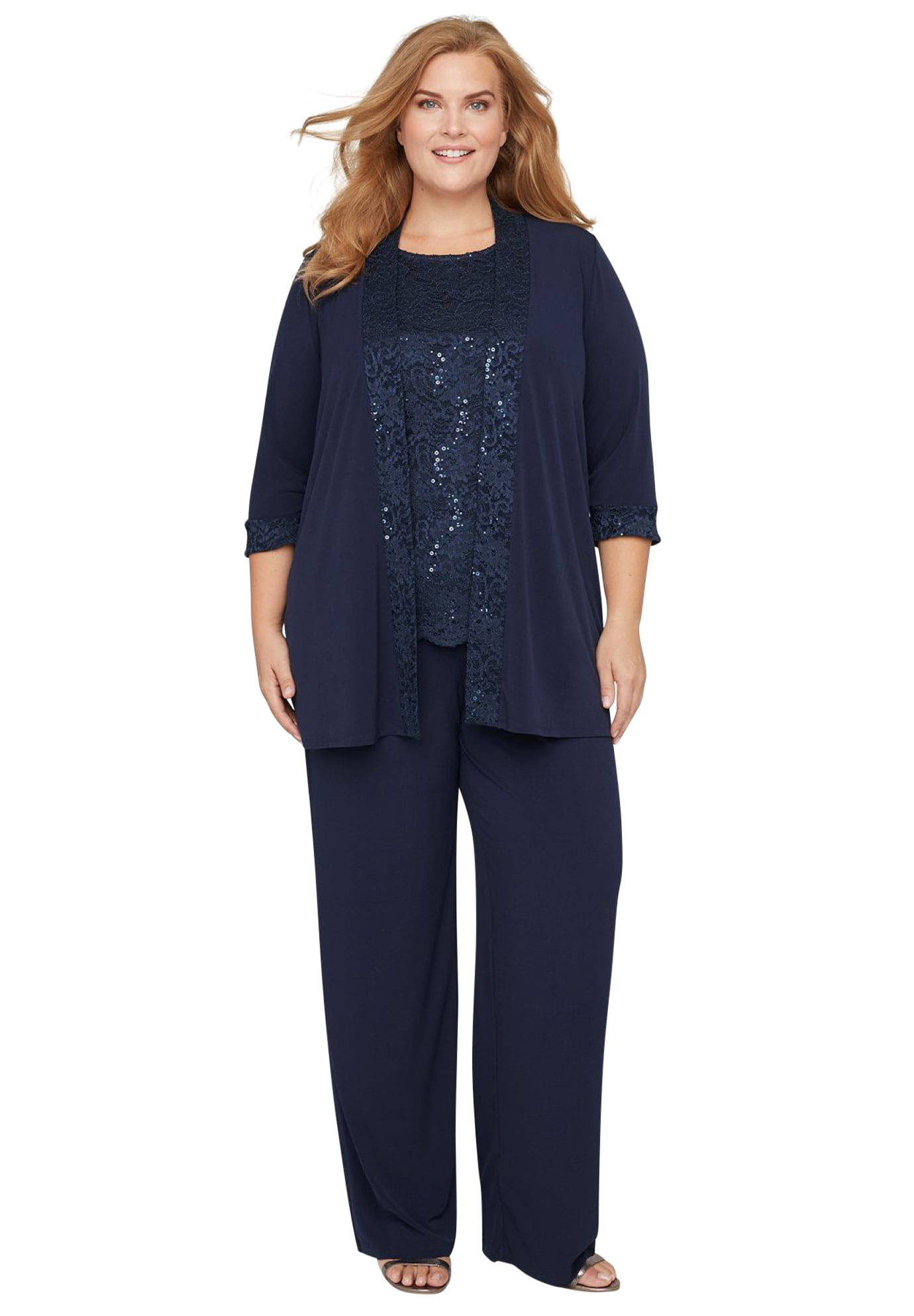 Catherines Women s Plus Size Petite Long Jacket Evening Wear 3 Piece Lace Gala Pant Suit 22 WP Chai Latte Walmart