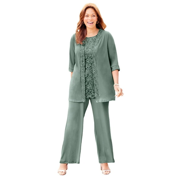 Catherines Women's Plus Size Petite 3-Piece Lace Gala Pant Suit
