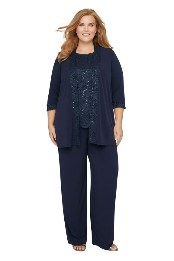 Women's Plus Size Petite 3-Piece Lace Gala Pant Suit