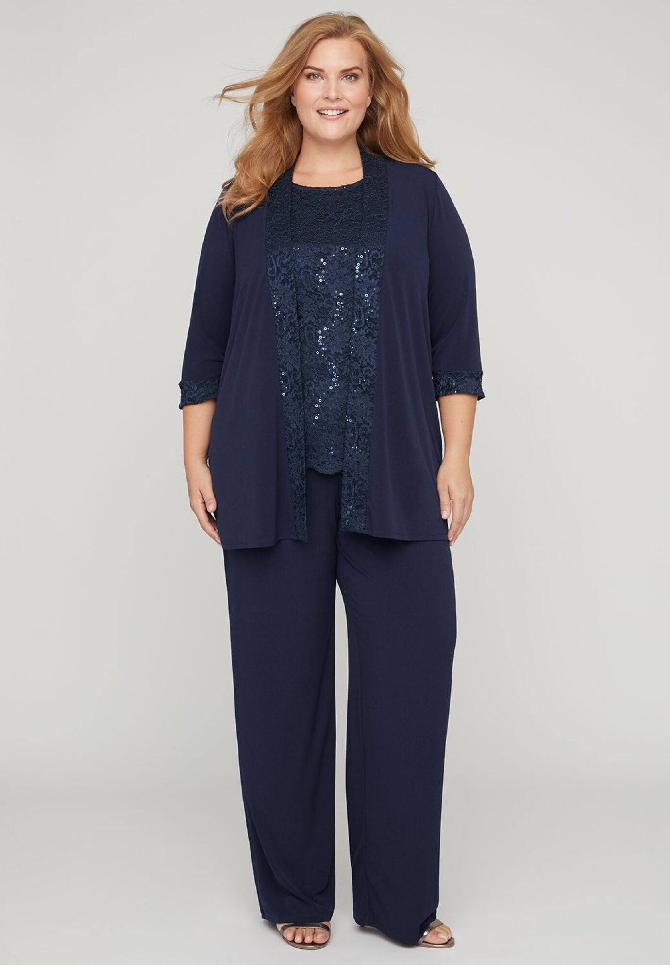 Catherines Women s Plus Size Petite 3 Piece Lace Gala Pant Suit