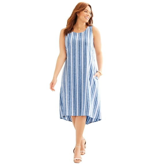 Catherines Women's Plus Size Petite A-Line Linen Blend High-Low Dress
