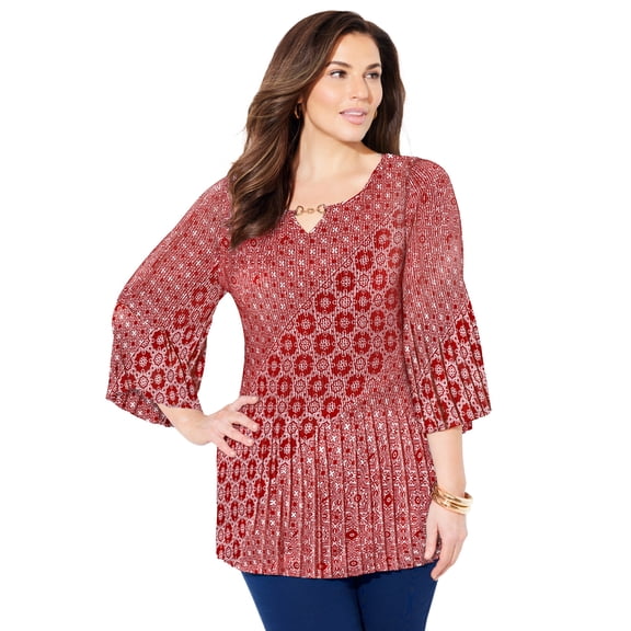 Catherines Women's Plus Size Petite Affinity Chain Pleated Blouse
