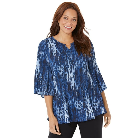 Catherines Women's Plus Size Petite Affinity Chain Pleated Blouse