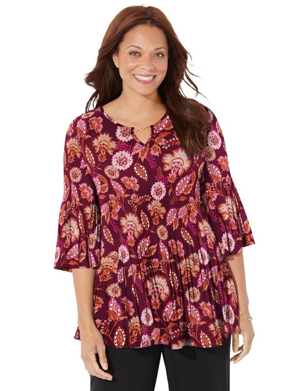 Women's Plus Size Petite Affinity Chain Pleated Blouse