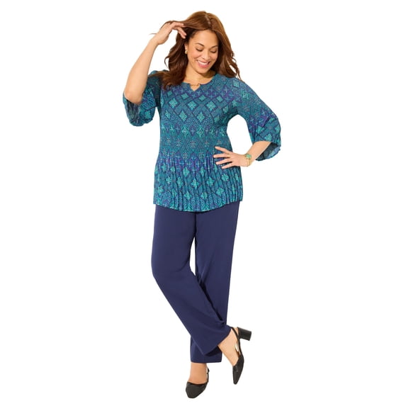 Catherines Women's Plus Size Petite Affinity Chain Pleated Blouse