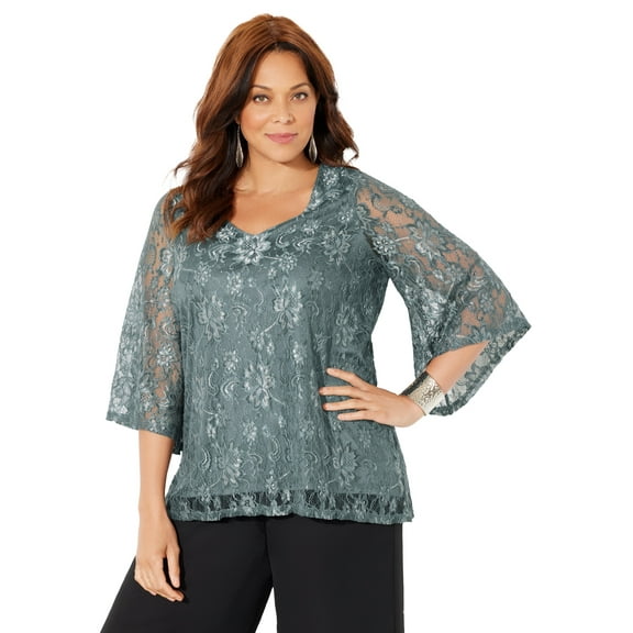 Catherines Women's Plus Size Petite Allover Lace Blouse