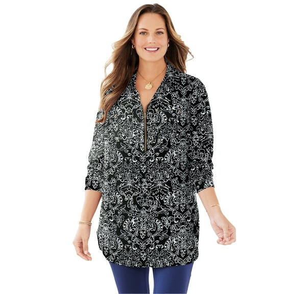 Catherines Women's Plus Size Petite Breezeway Half-Zip Tunic