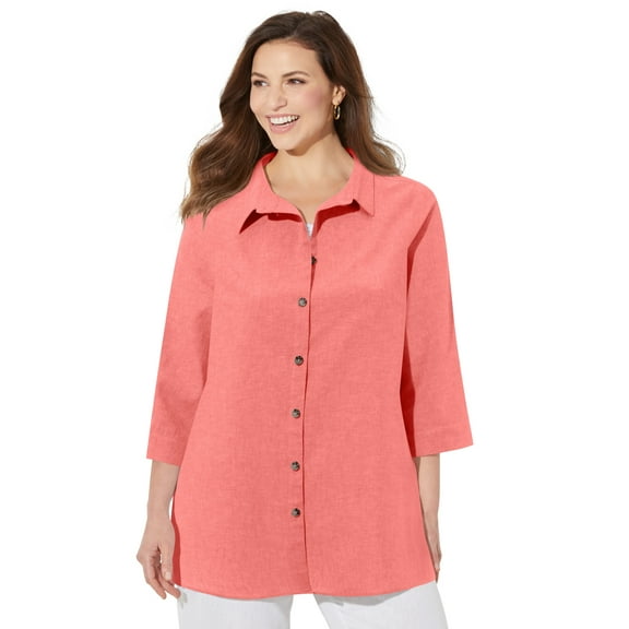 Catherines Women's Plus Size Petite Classic Linen Buttonfront Shirt