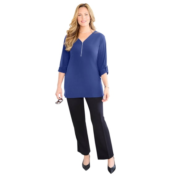 Catherines Women's Plus Size Petite Dream Drape Zip V-Neck Top