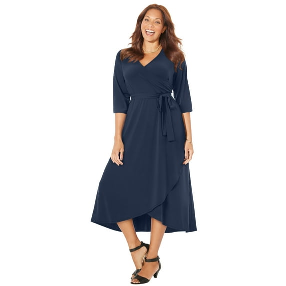 Catherines Women's Plus Size Petite Easy Faux Wrap Dress
