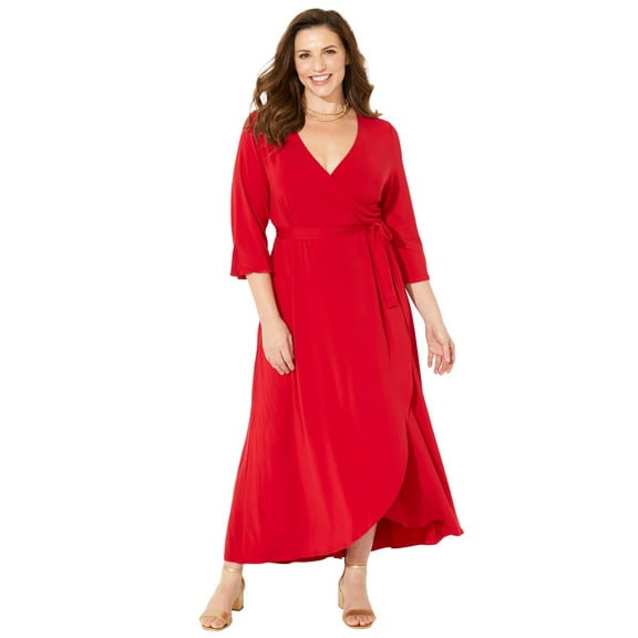 Catherines Women's Plus Size Petite Easy Faux Wrap Dress