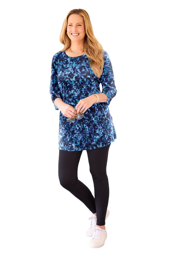 Women's Plus Size Petite Easy Fit 3/4-Sleeve Scoopneck Tunic
