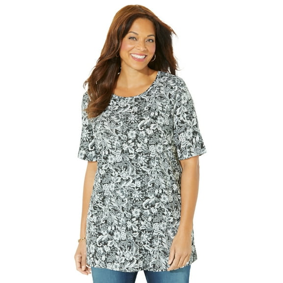 Catherines Women's Plus Size Petite Easy Fit Short Sleeve Scoopneck Tunic
