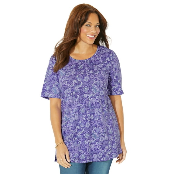 Catherines Women's Plus Size Petite Easy Fit Short Sleeve Scoopneck Tunic