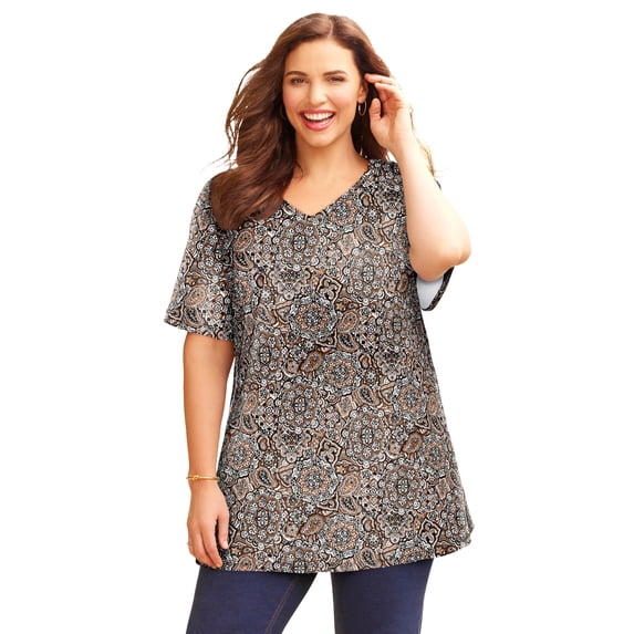 Catherines Women's Plus Size Petite Easy Fit Short Sleeve V-Neck Tunic