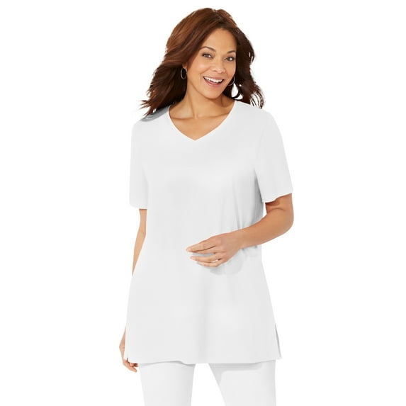 Catherines Women's Plus Size Petite Easy Fit Short Sleeve V-Neck Tunic