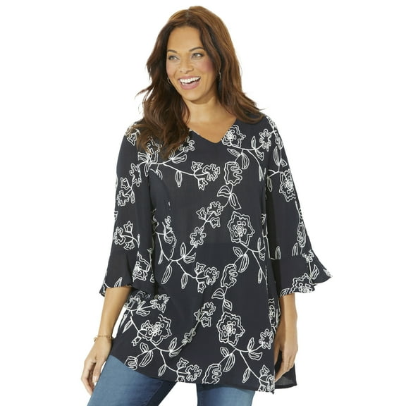 Catherines Women's Plus Size Petite Embroidered Gauze Tunic