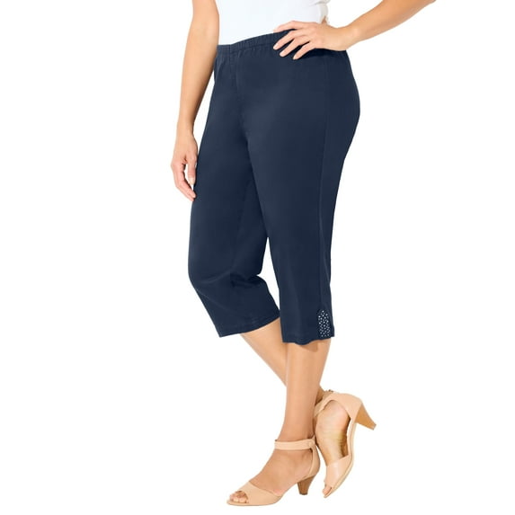 Catherines Women's Plus Size Petite Everyday Capri With Sparkle Hem
