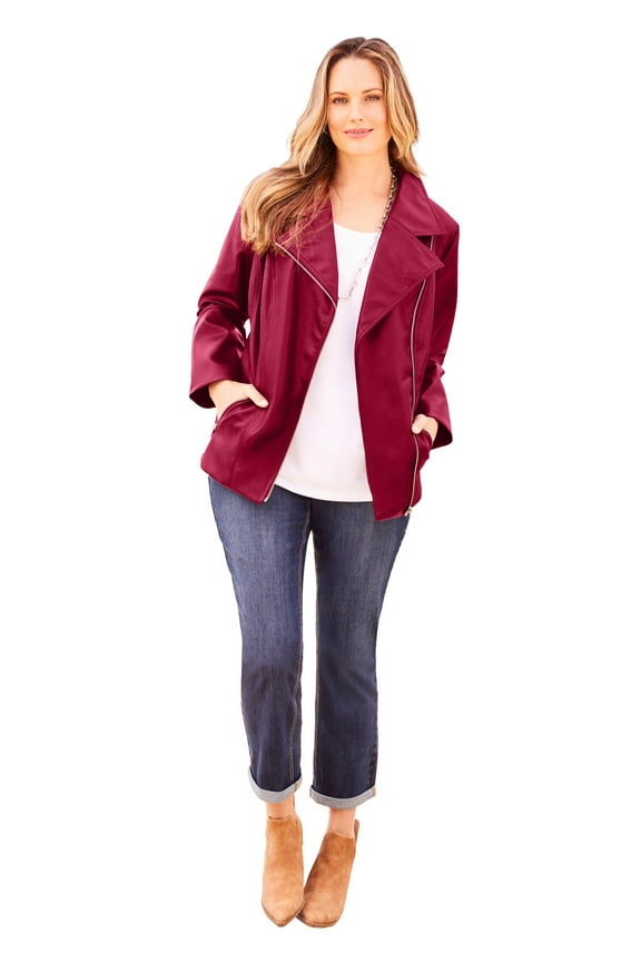 Women's Plus Size Petite Faux Leather Moto Jacket