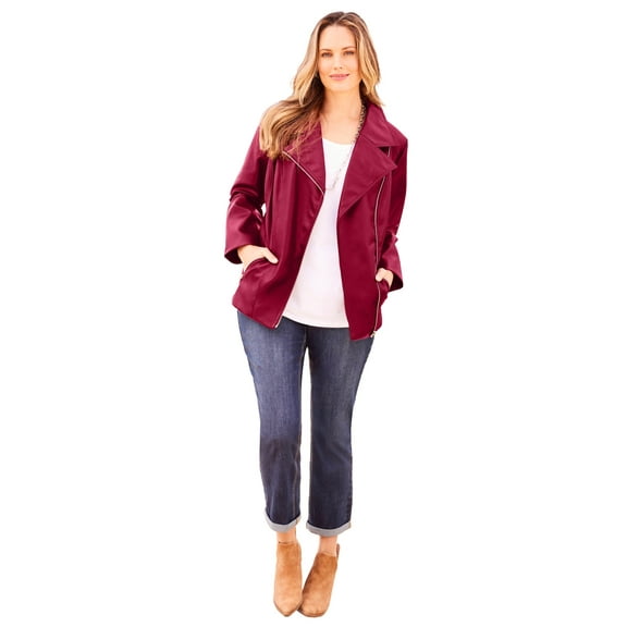 Catherines Women's Plus Size Petite Faux Leather Moto Jacket