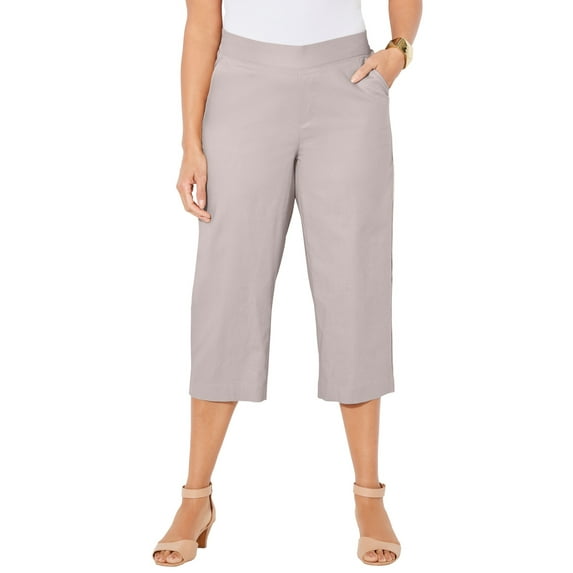 Catherines Women's Plus Size Petite Flat Front Linen Capri