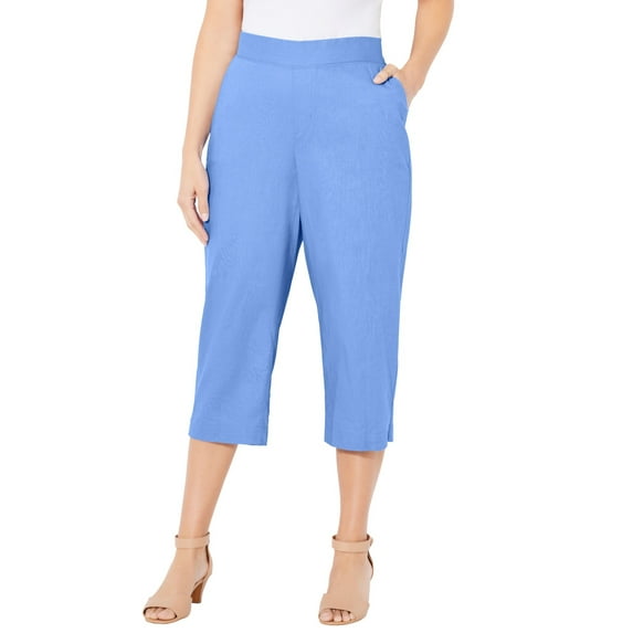 Catherines Women's Plus Size Petite Flat Front Linen Capri
