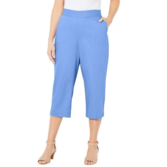 Catherines Women's Plus Size Petite Flat Front Linen Capri