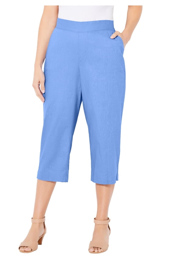 Women's Plus Size Petite Flat Front Linen Capri