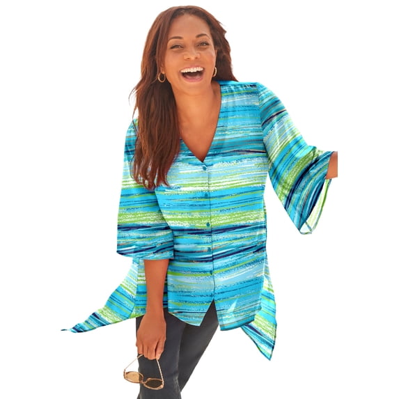 Catherines Women's Plus Size Petite Fresh Angle Buttonfront Blouse