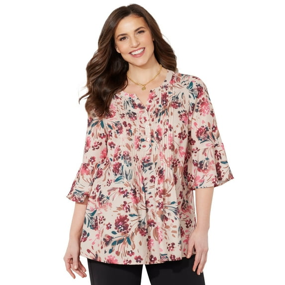 Catherines Women's Plus Size Petite Georgette Pintuck Blouse
