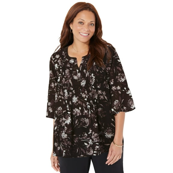 Catherines Women's Plus Size Petite Georgette Pintuck Blouse