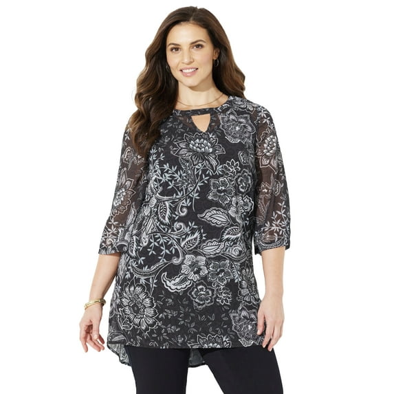 Catherines Women's Plus Size Petite Hi-Low Keyhole Accent Layered Tunic