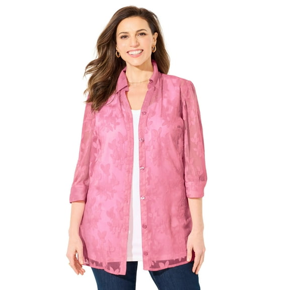 Catherines Women's Plus Size Petite Jacquard Buttonfront Shirt