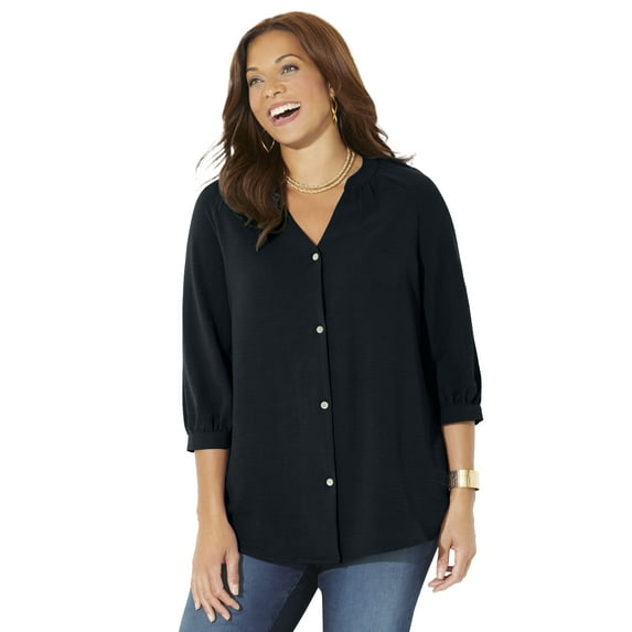 Catherines Women's Plus Size Petite Light And Airy Y-Neck Blouse