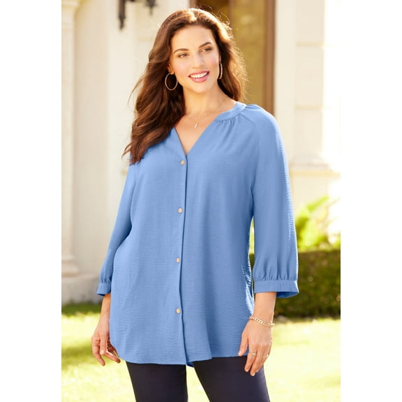 Catherines Women's Plus Size Petite Light And Airy Y-Neck Blouse