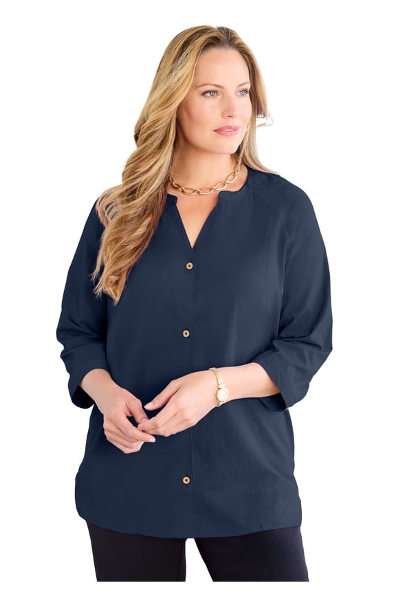 Women's Plus Size Petite Light And Airy Y-Neck Blouse