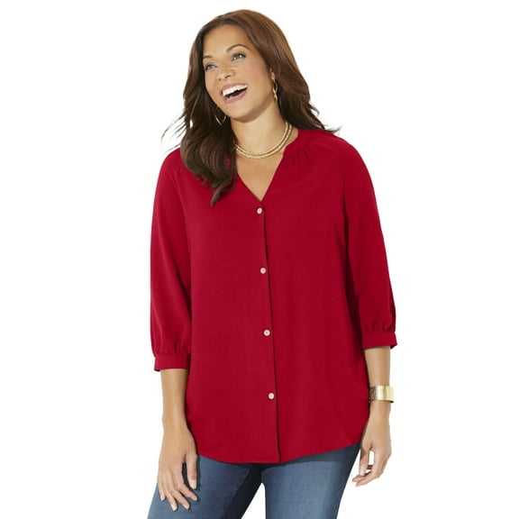 Catherines Women's Plus Size Petite Light And Airy Y-Neck Blouse