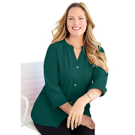 Catherines Women's Plus Size Petite Light And Airy Y-Neck Blouse