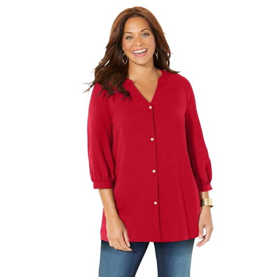 Catherines Women's Plus Size Petite Light And Airy Y-Neck Blouse